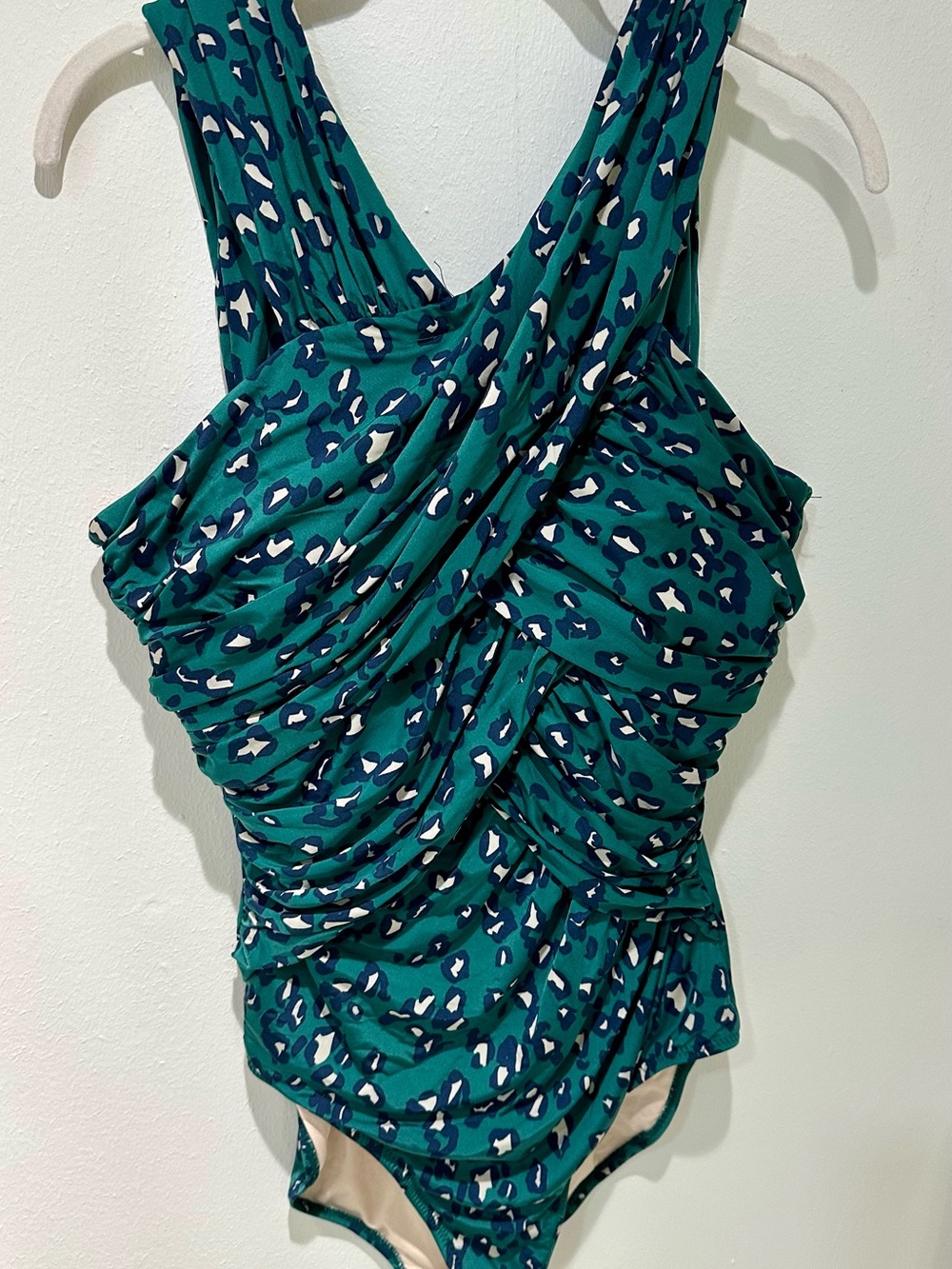 Garnet Hill Pine Green Leopard Print One-Piece Swimsuit